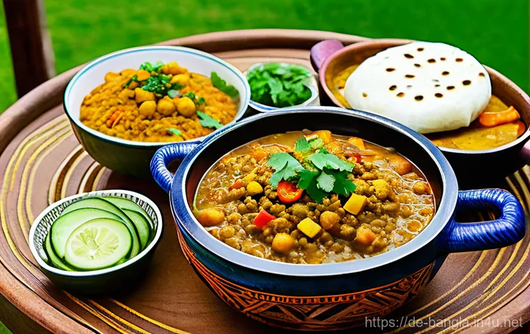 방글라데시에서 현지 음식을 맛보는 법 - A bustling street food scene in Dhaka, Bangladesh, during a lively daytime. Focus on multiple food s...