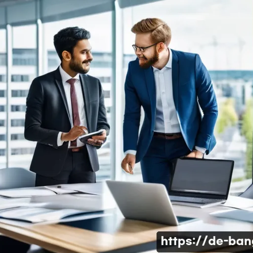 방글라데시와 국제 무역 협정 - A dynamic business meeting scene inside a modern office in Germany, featuring diverse German and Ban...