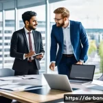 방글라데시와 국제 무역 협정 - A dynamic business meeting scene inside a modern office in Germany, featuring diverse German and Ban...