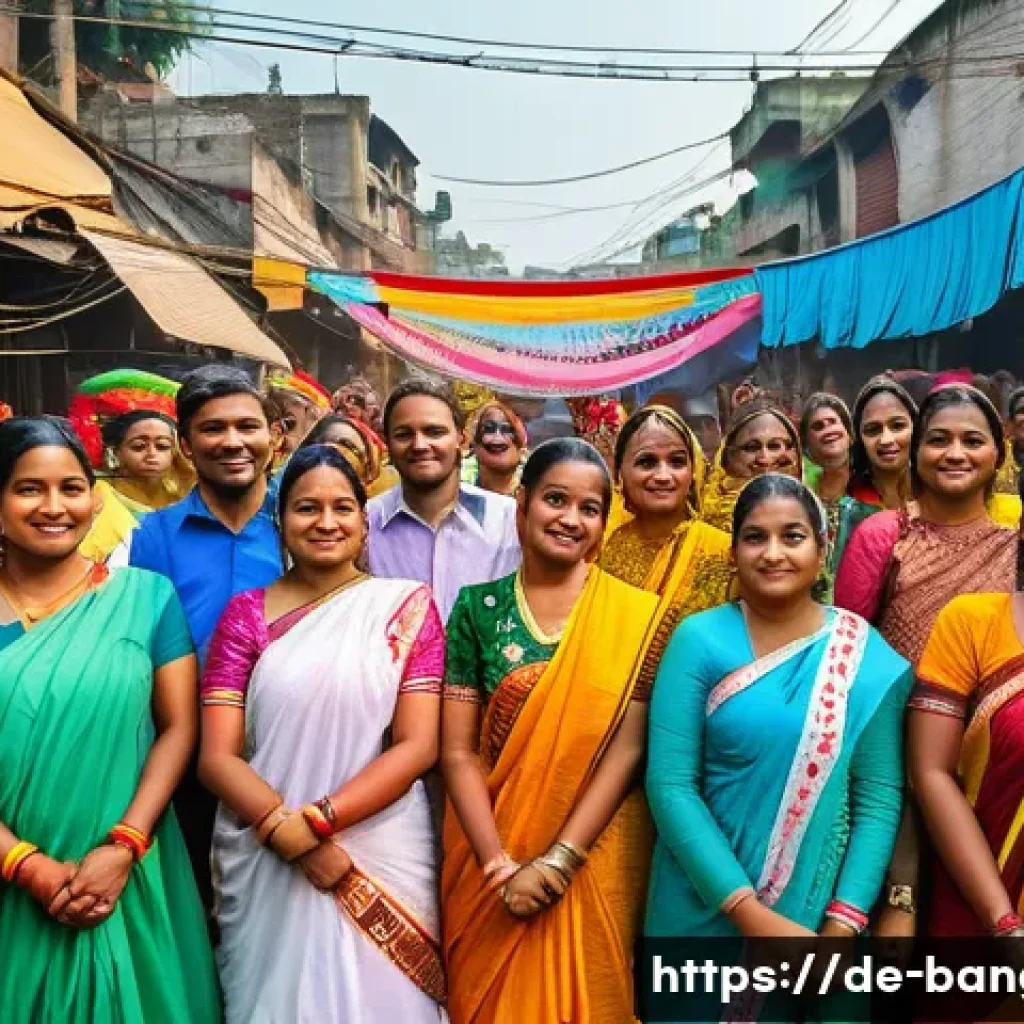 방글라데시 주요 관광 시즌 - A vibrant street scene during the Pohela Boishakh festival in Dhaka, Bangladesh, showing a large cro...