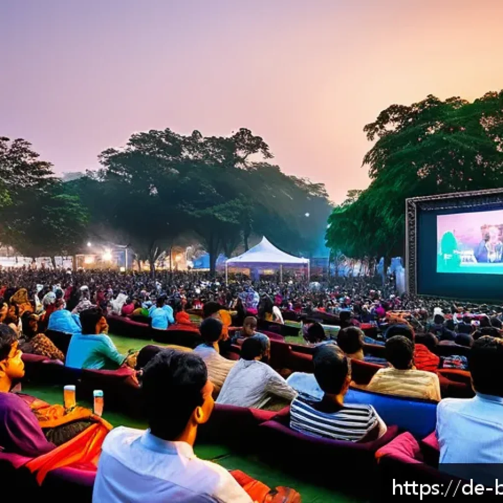 방글라데시의 주요 영화제 - A vibrant scene at the Dhaka International Film Festival showcasing an elegant outdoor cinema setup ...