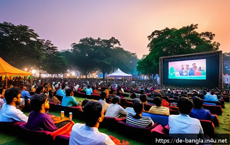 방글라데시의 주요 영화제 - A vibrant scene at the Dhaka International Film Festival showcasing an elegant outdoor cinema setup ...