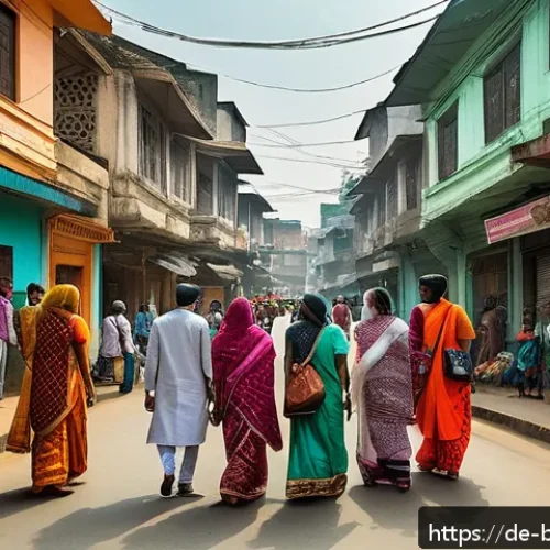 방글라데시 지역별 방언 차이 - A vibrant street scene in Dhaka, Bangladesh, showcasing a diverse group of urban residents engaged i...