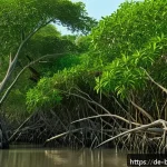 방글라데시 벵골 만 풍경 - A vibrant and detailed scene of the Sundarbans mangrove forest in Bangladesh, showing dense, tangled...