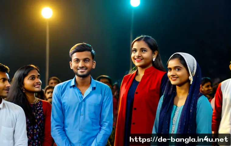 Home 17 방글라데시의 대중문화 - Photorealistic evening scene in Dhaka, Bangladesh, showing stylish young adults enjoying an open-air...